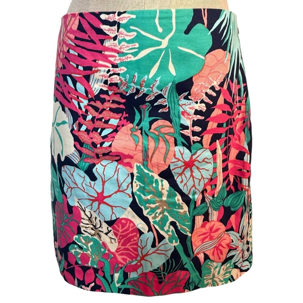 Talbots Womens Skirt Tropical Jungle Botanical Size‎ 6P Stretch Cotton Canvas